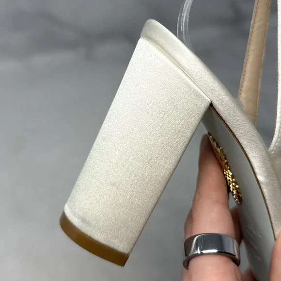 Aquazzura Nina 85 Silk Satin Knot Ankle Strap Block Heel Sandals Bridal White - Picture 8 of 16